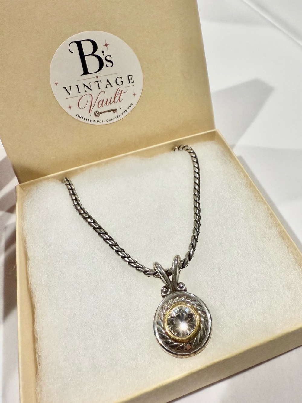 Brighton Silver Necklace with Gold-Accent Crystal Pendant ⚠️We Do Not Ship to CA